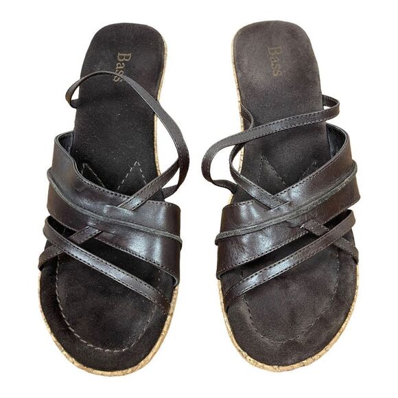 G .H. Bass Chianti Strappy Women's Sz 9 Brown Leather Strapy Cork Wedge Sandals - Picture 1 of 8